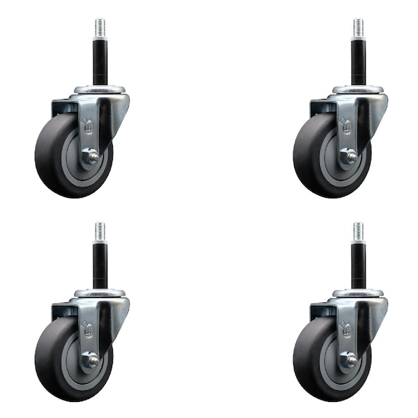 3.5'' SS Thermoplastic Rubber Wheel Swivel 3/4'' Expanding Stem Caster Set, 4PK